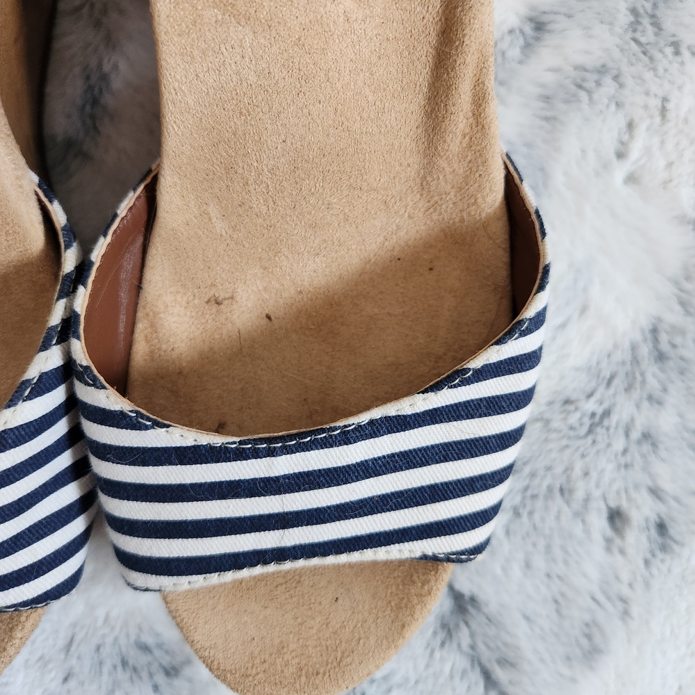Brown and Navy Striped Wedge Sandals - Picture 3 of 9